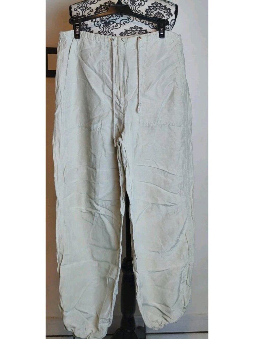Kith Women Parachute Cargo Pants Cream Linen Lyocell Drawstring S/M
